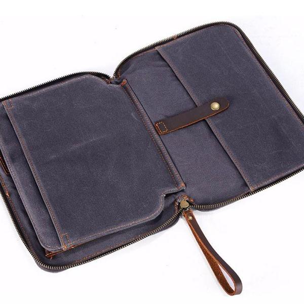 Cool Waxed Canvas Leather Mens Wristlet Bag Work Clutch Zipper Bag for Men