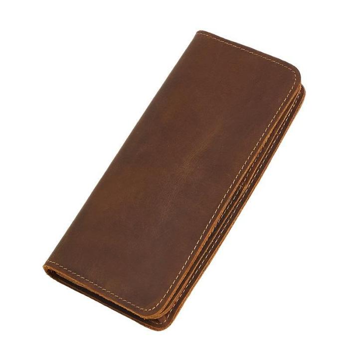 Vintage Coffee Mens Leather Long Wallet Bifold Long Wallets for Men