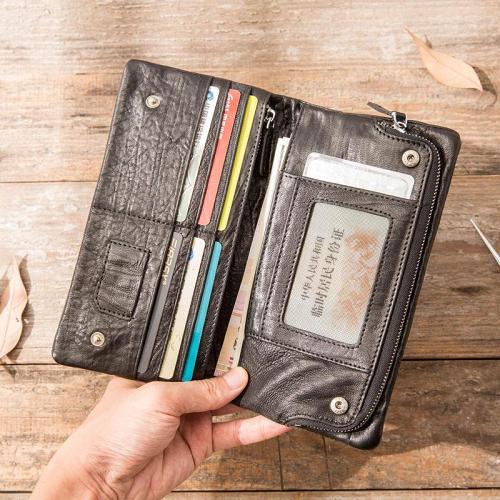 Cool Black Skull Leather Mens Long Wallet Long Wallet for Men