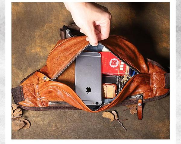 Brown MENS Suede 8 inches Black LEATHER FANNY PACK Chest Bag WAIST BAGS For Men
