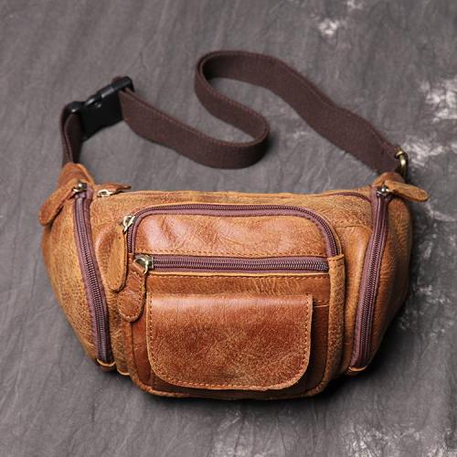 Black Leather Mens Crossbody Fanny Pack Leather Belt Bag for Men