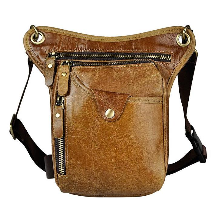 Leather Leg Bag Belt Pouch Mens Waist Bag Shoulder Bag for Men