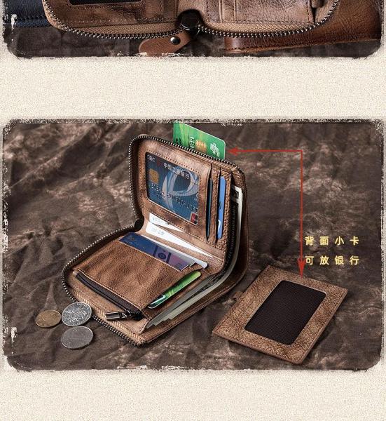 Brown Vintage Bifold Wallet Leather Mens billfold Small Wallet Zipper Small Wallet For Men