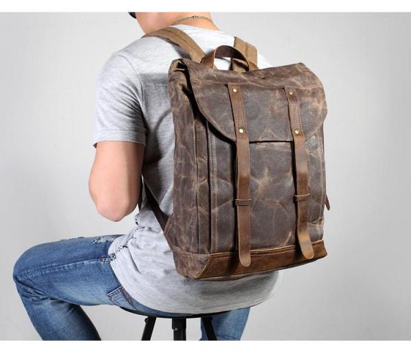 Casual Men's Waxed Canvas Brown School Travel Backpack Laptop Backpack For Men