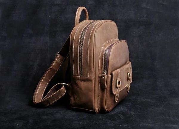 Genuine Leather Mens Cool Backpack Sling Bag Large Black Travel Bag Hiking Bag for men