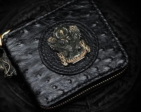 Handmade Leather Black Biker Wallet Mens Cool Short Chain Wallet Trucker Wallet with Chain