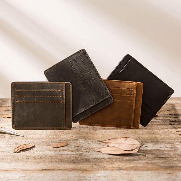 Leather Mens Slim Cards Holder Front Pocket Wallets Card Wallet for Men