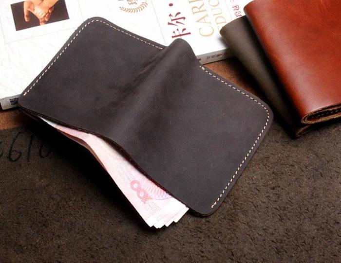 Handmade Leather Mens Cool Slim Leather Wallet Men Small Wallets Bifold for Men