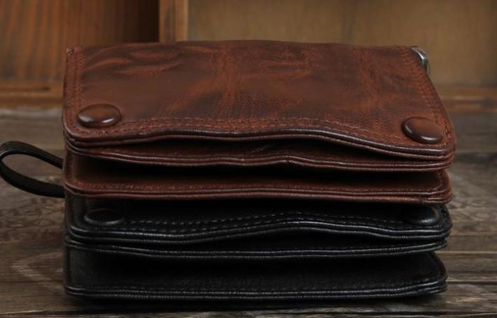 Genuine Leather Mens Chain Biker Wallet Cool Leather Wallet Small Wallets for Men