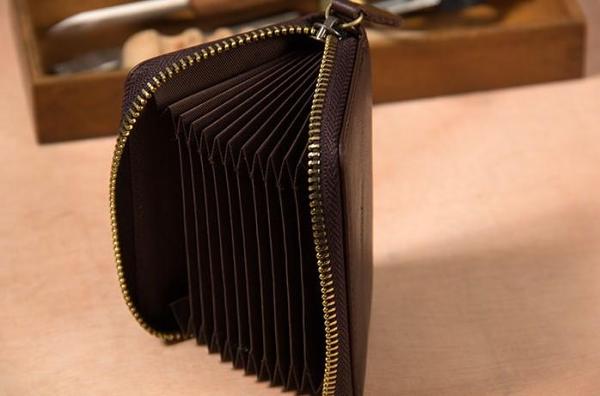 Leather Mens Card Wallet Zipper Vintage Coffee Brown Multi Card Change Wallet for Men