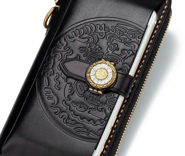 Handmade Leather Mens Chain Biker Wallet Cool Leather Wallet Long Phone Wallets for Men