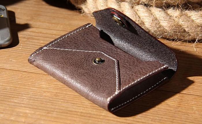 Leather Mens Card Wallet Black Small Card Wallet for Men