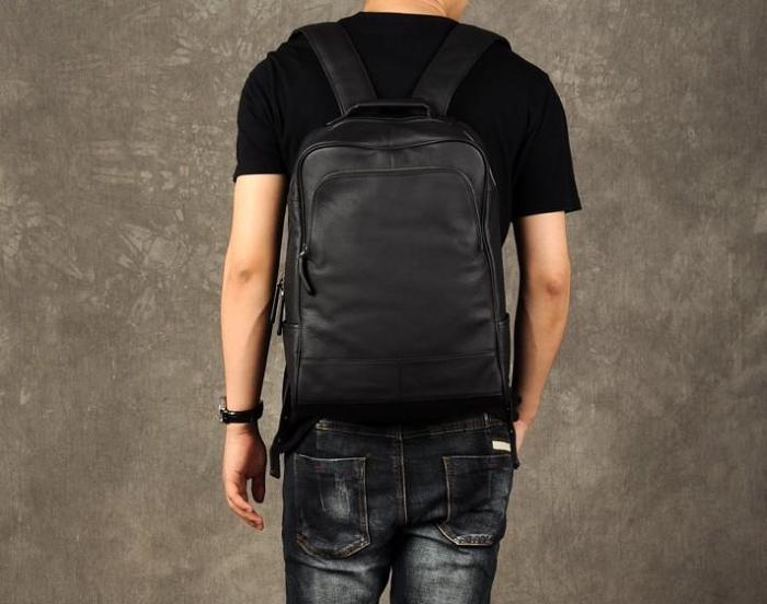 Genuine Leather Mens Cool Backpack Sling Bag Large Black Travel Bag Hiking Bag for men