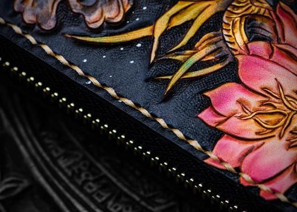 Handmade Leather Tooled Toad Chain Wallet Mens Biker Wallet Cool Leather Wallet Long Phone Wallets for Men