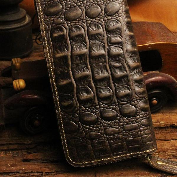 Handmade Leather Floral Mens Cool Zipper Phone Travel Long Wallet Card Holder Card Slim Clutch Wallets for Men
