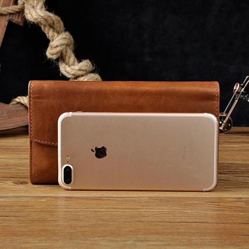 Cool Mens Leather Long Wallet for Men Long Trifold Brown Wallets