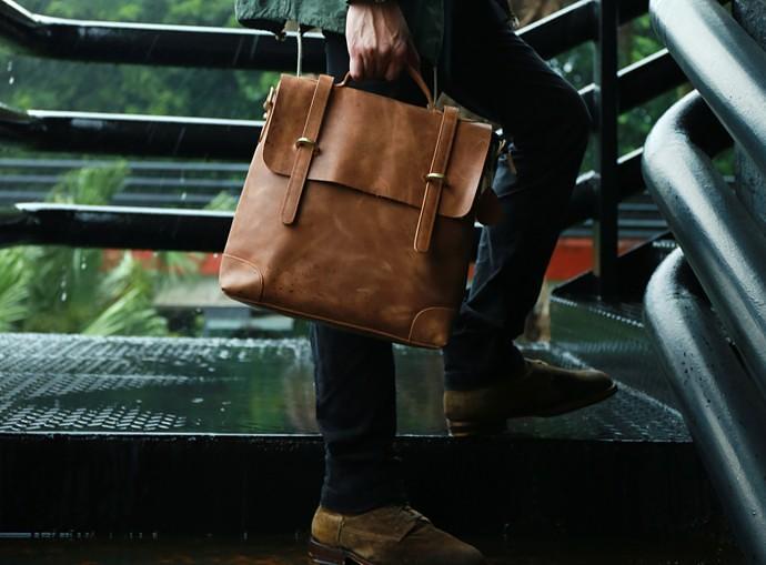 Vintage Mens Leather Briefcase Handbag Shoulder Bag Backpack for men
