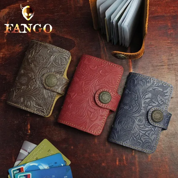 Handmade Leather Floral Mens Cool Short Wallet Card Holder Small Card Slim Wallets for Men