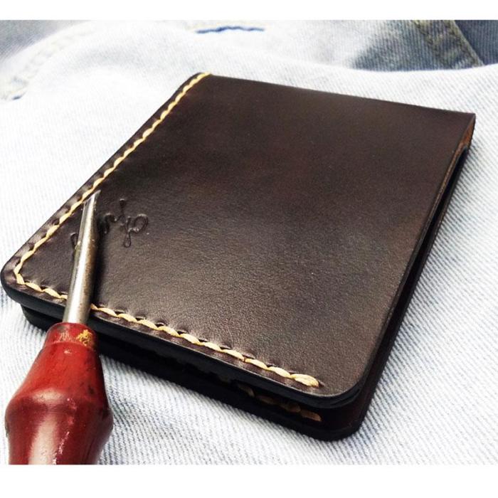 Leather Mens Slim Coffee Front Pocket Bifold Small Wallets Card Wallet for Men