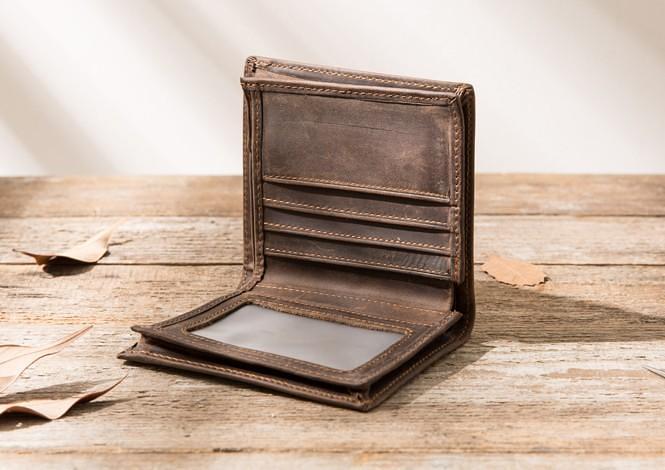 Cool Leather Vintage Mens Slim Small Wallets Zipper billfold Wallets for Men