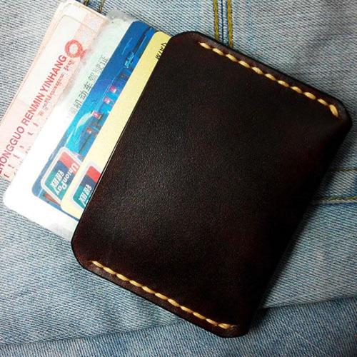 Dark Brown Leather Mens Slim Front Pocket Wallets Leather Cards Wallet for Men
