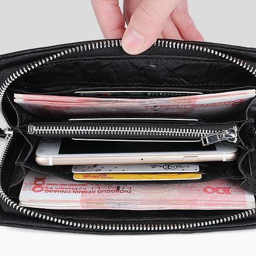 Handmade Leather Mens Cool Long Leather Wallet Zipper Clutch Wallet for Men