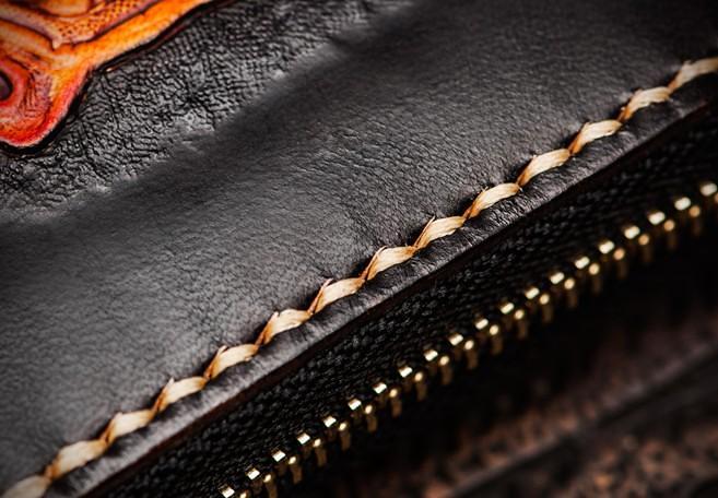 Handmade Mahākāla Leather Black Biker Wallet Mens Cool Short Chain Wallet Trucker Wallet with Chain