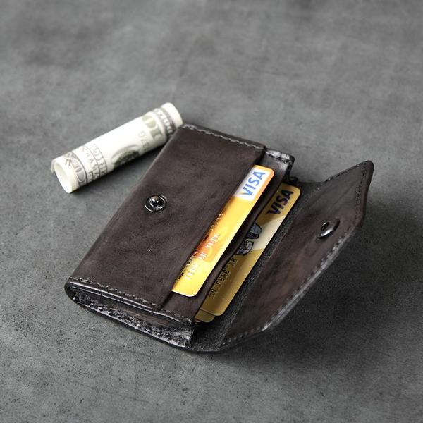 Handmade Leather Mens Cool Short Wallet Card Holder Small Card Slim Wallets for Men