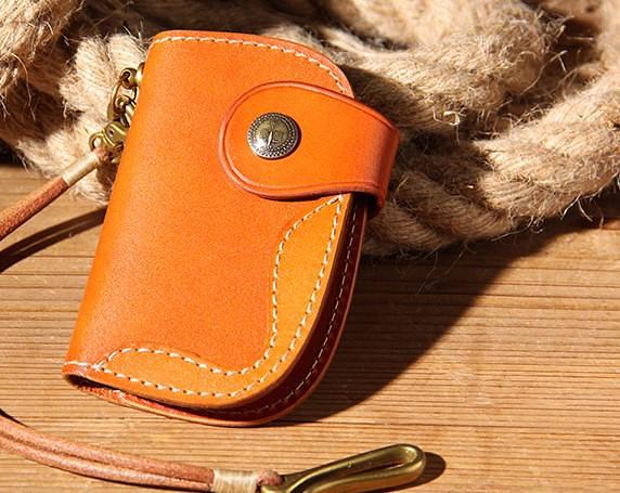Mens Cool Key Wallet Handmade Leather Car Key Card Holder Car Key Case for Men