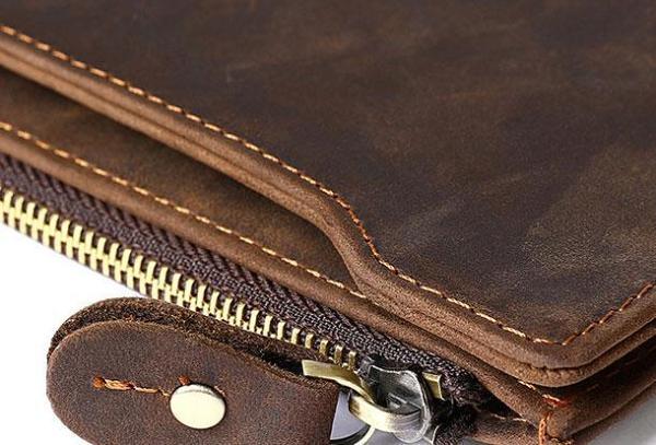Leather Long wallets for Men Wallet Vintage Zipper Credit Cards Wallet for Men Bifold