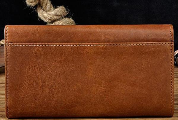 Cool Mens Leather Long Wallet for Men Long Trifold Brown Wallets