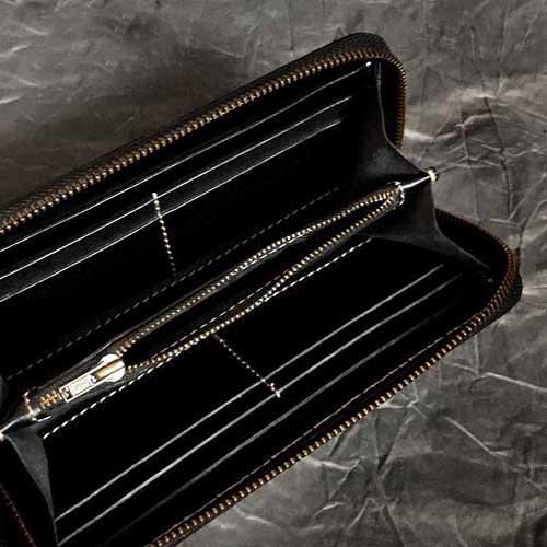 Black Leather Men's Long Biker Wallet Ghost Skull Badass Handmade Tooled Zipper Long Wallets For Men