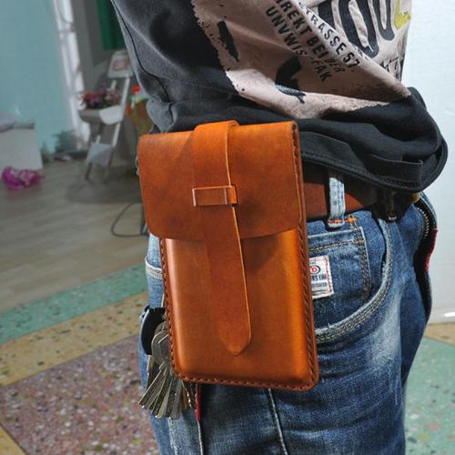 Handmade Leather Belt Pouch Mens Waist Bag Phone holsters for Men