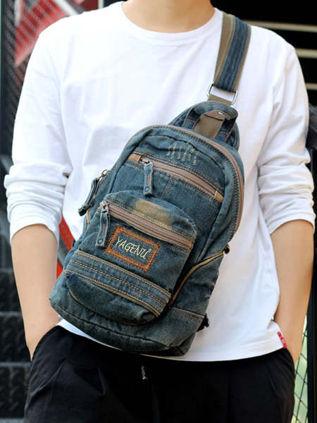 Denim Blue Mens Large Sling Bag Chest Bag Chest Pack Vintage Jean Crossbody Sling Bag For Men