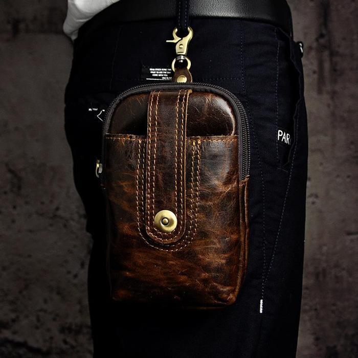 Leather Belt Pouch Mens Small Cases Waist Bag for Men