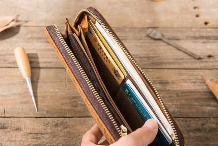 Cool Leather Mens Braided Long Zipper Clutch Wallet Long Wallet for Men