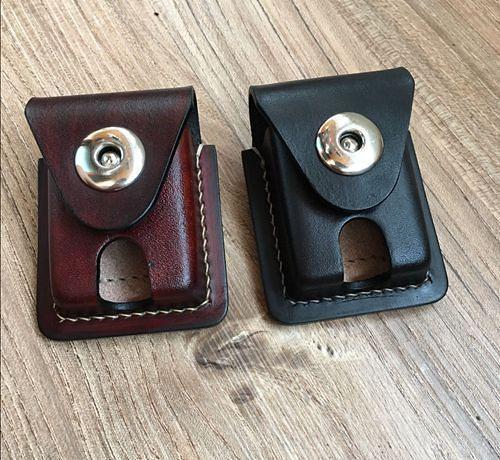 Handmade Black Leather Mens Classic Zippo Lighter Case Cool Standard Zippo Lighter Holder for Men