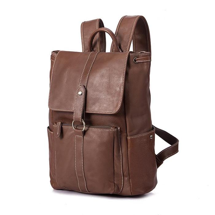 Top Brown Leather Men's Satchel Backpack Computer Backpack 14 inches School Backpack For Men