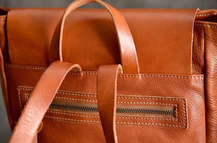 Handmade Leather Mens Women Cool Backpack Sling Bag Large Brown Travel Bag Hiking Bag for men