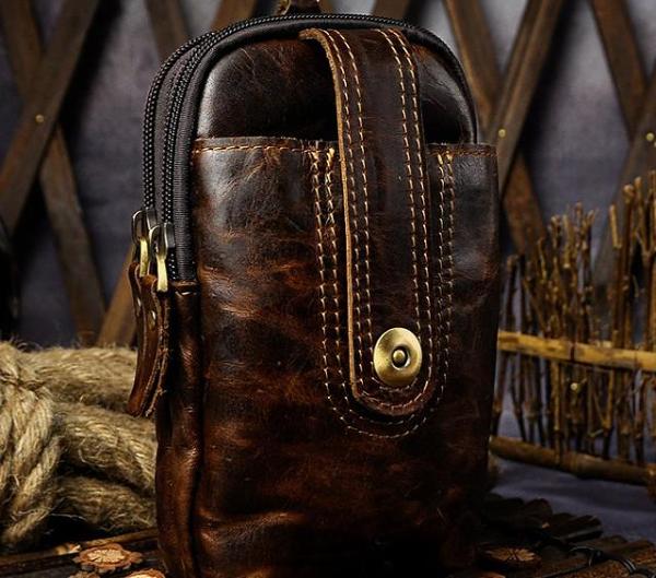 Mens Small Leather Holster Belt Case Belt Pouch Cell Phone Waist Pouch for Men