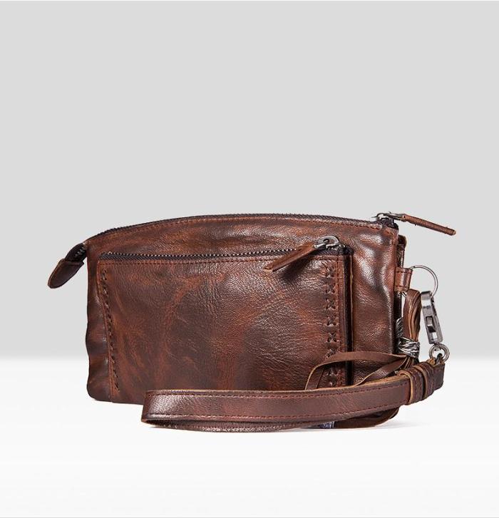 Handmade Mens Cool Long Leather Chain Wallet Cards Biker Trucker Wristlet Wallet