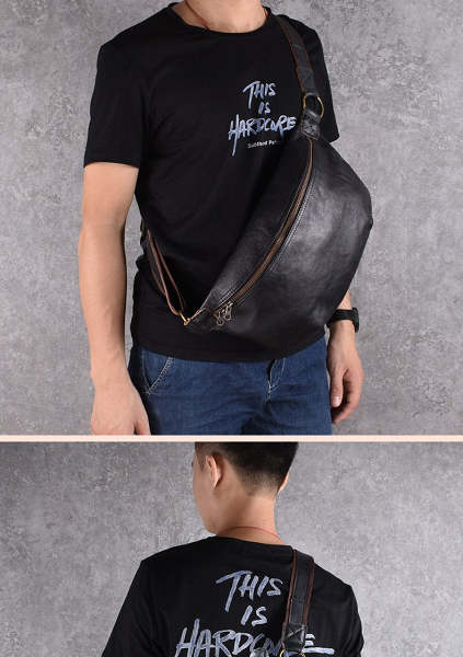 Black Leather Mens Large Sling Bag Leather Mens Big Sling Bag Sling Bag For Big Men