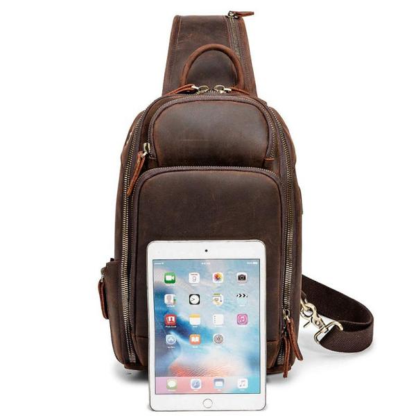 Badass Dark Brown Leather Men's Sling Bag Chest Bag Vintage One shoulder Backpack For Men