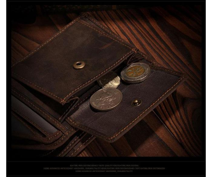Handmade Brown Leather Mens Bifold Billfold Wallets With Coin Pocket Small Wallet for Men