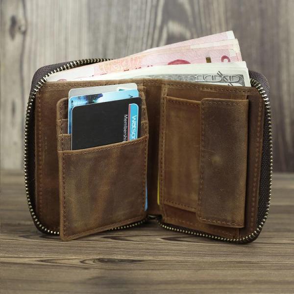 Brown Leather Men Billfold Wallet Leather Black Vertical Bifold Wallet with Coin Pockets For Men