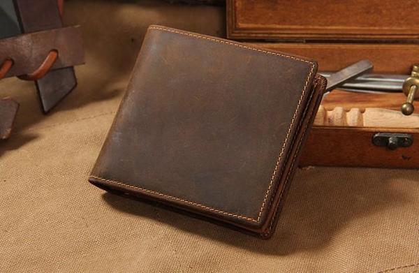 Leather Mens Vintage Leather Wallet Men Small Wallets Bifold for Men