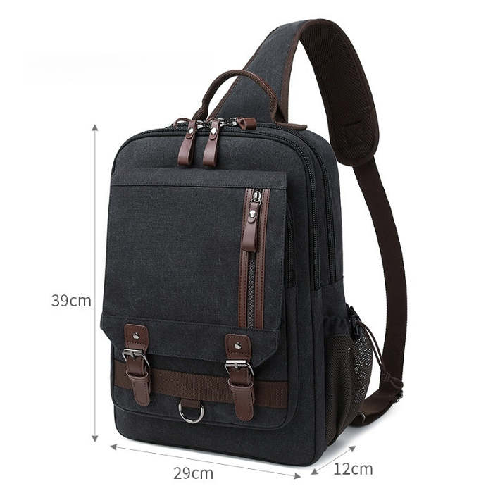 Gray School Canvas Large Sling Bag For Men Business Canvas Sling Bag For Big Men