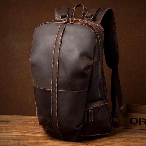 Fashion Brown Mens Leather 15-inch Computer Backpacks Black Travel Backpacks School Backpack for men