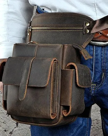 Cool Leather Mens Drop Leg Bag Belt Pouch Bag HIP PACK Waist Bag Shouder Bags For Men