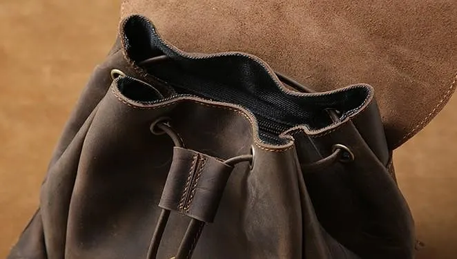 Handmade Genuine Leather Mens Cool Coffee Backpack Sling Bag Large Travel Bag Hiking Bag for Men
